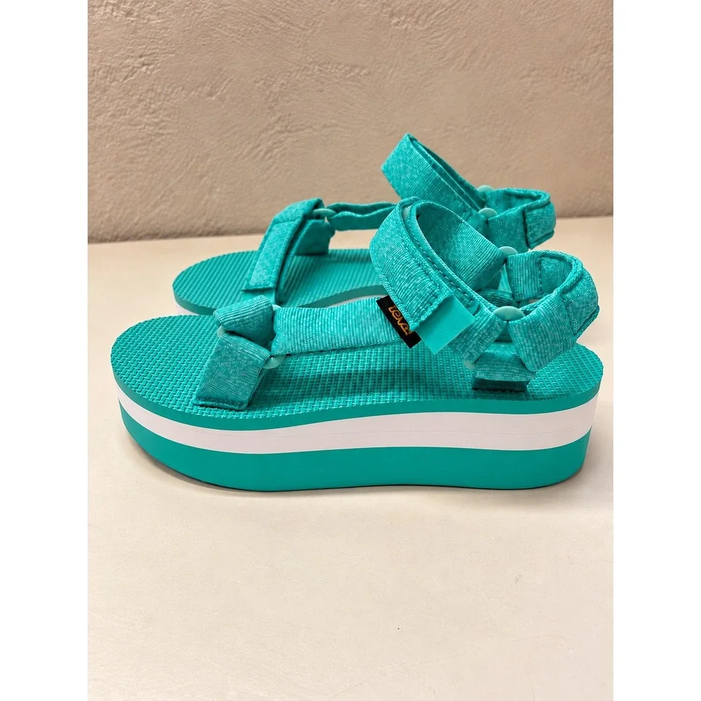 Teva Platform Sandals Women's Size 5 Teal Green Flatform Universal Strappy Retro
